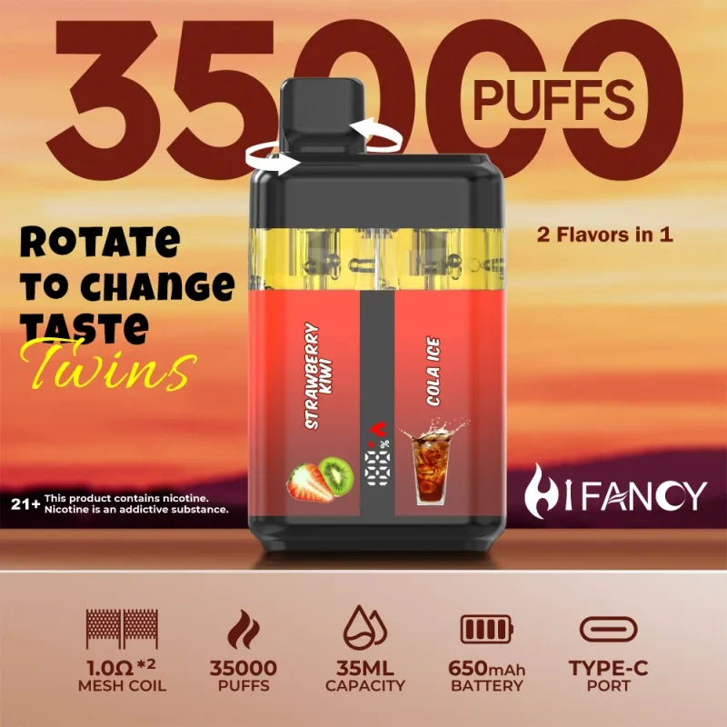 Puff 35 k Hifancy 35000 Puffs 2 in 1 Twins vienreiz lietojams Vape Smart Screen